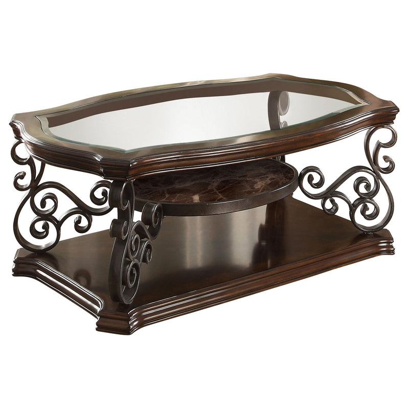  Coaster Furniture Laney 702448 1-shelf Glass Top Rectangular Coffee Table - Deep Merlot IMAGE 2