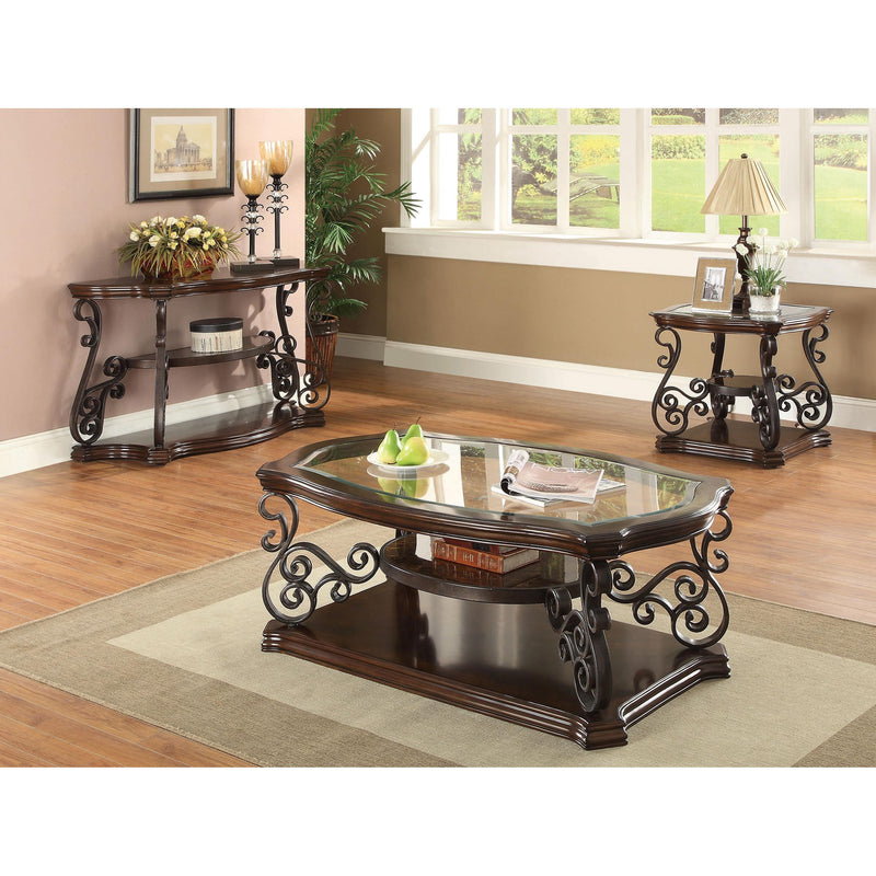  Coaster Furniture Laney 702448 1-shelf Glass Top Rectangular Coffee Table - Deep Merlot IMAGE 7