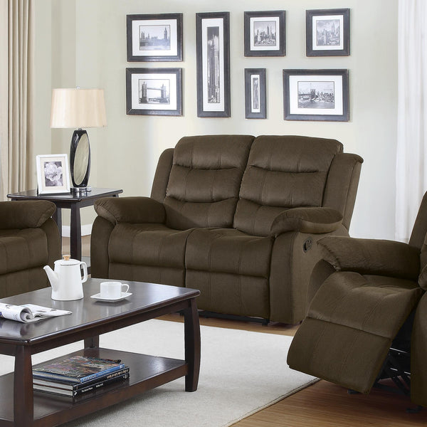 Coaster Furniture Rodman 601882 Upholstered Padded Arm Reclining Loveseat - Olive Brown IMAGE 1