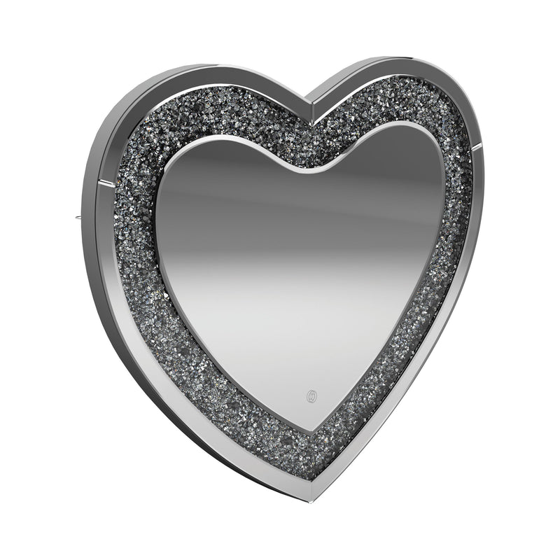  Coaster Furniture Aiko 961535 36 x 30 Inch Heart Shaped LED Light Wall Mirror - Silver IMAGE 1