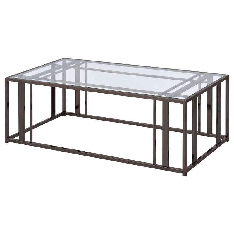  Coaster Furniture Adri 708358 Rectangular Glass Top Coffee Table - Black Nickel IMAGE 7