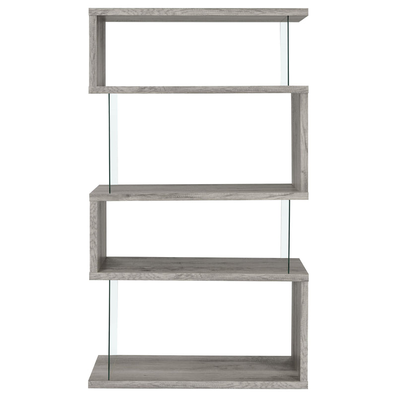 Coaster Furniture Emelle 802340 4-Shelf Bookcase With Glass Panels - Grey Driftwood IMAGE 2
