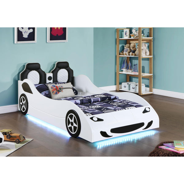 Coaster Furniture Cruiser 400477 Wood Twin LED Race Car Bed - White IMAGE 1
