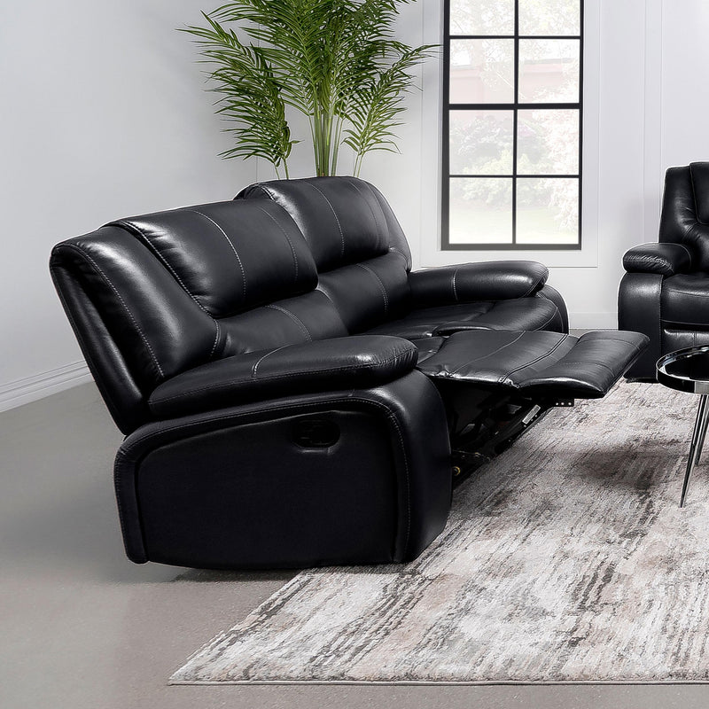  Coaster Furniture Camila 610245 Upholstered Motion Reclining Loveseat - Black IMAGE 3