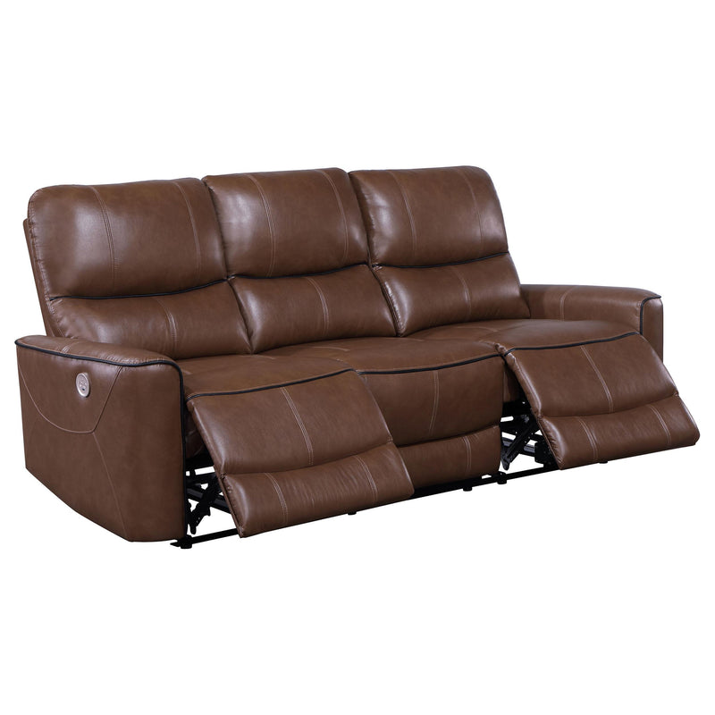  Coaster Furniture Greenfield 610264P Upholstered Power Reclining Sofa - Saddle Brown IMAGE 2