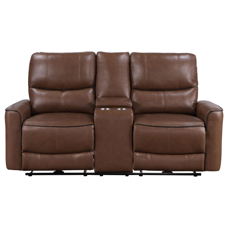  Coaster Furniture Greenfield 610265P Upholstered Power Reclining Loveseat - Saddle Brown IMAGE 3