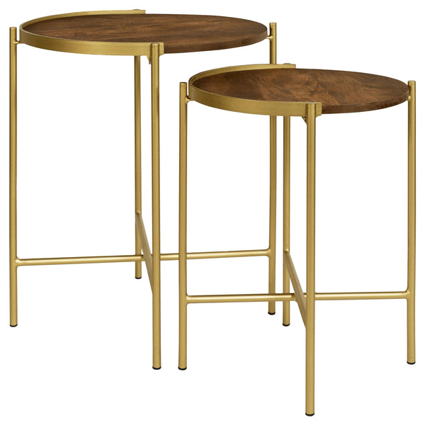 Coaster Furniture Malka 936168 2-Piece Round Nesting Table - Dark Brown/Gold IMAGE 1