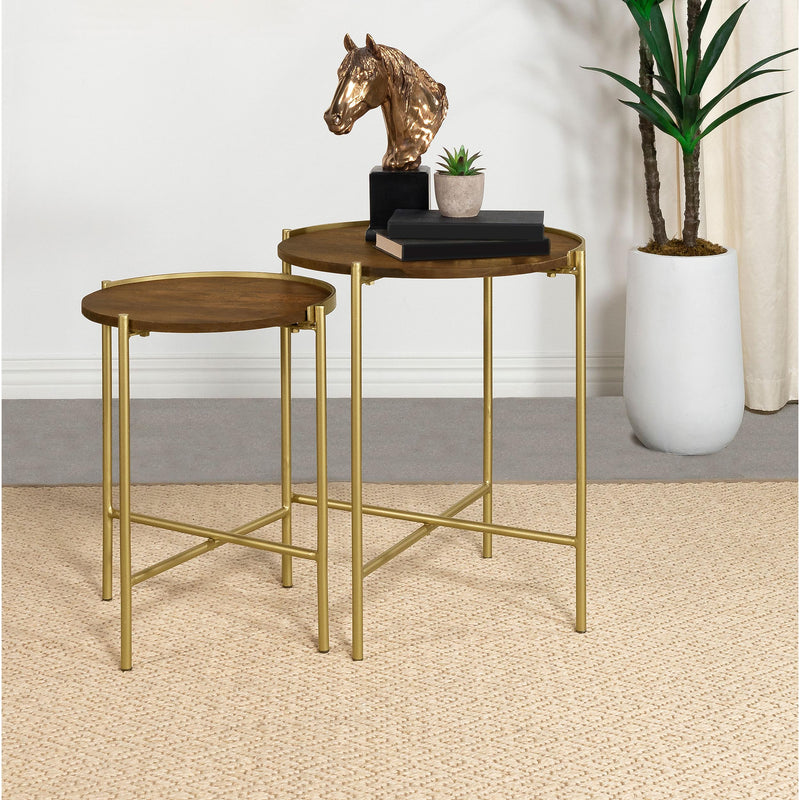 Coaster Furniture Malka 936168 2-Piece Round Nesting Table - Dark Brown/Gold IMAGE 2
