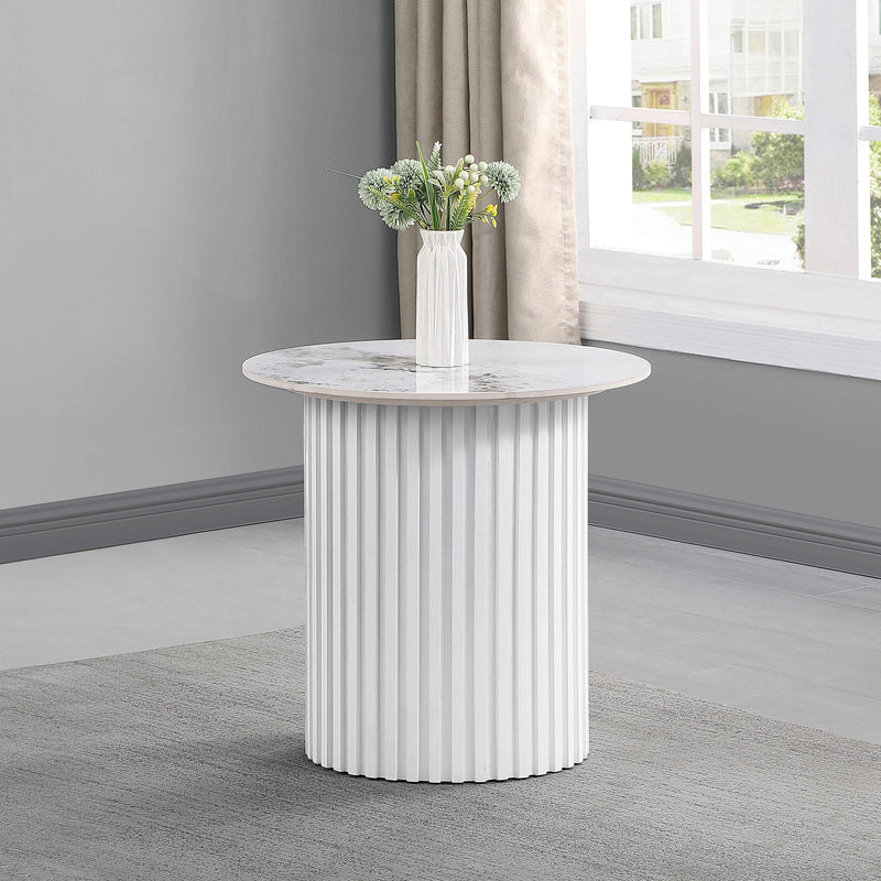  Coaster Furniture Rowena 708337 Round Sintered Stone End Table - White Faux Marble IMAGE 2