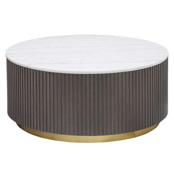  Coaster Furniture Jason 710418 Round Marble Top Coffee Table - White and Charcoal IMAGE 1