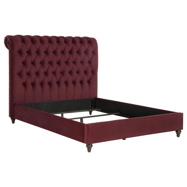  Coaster Furniture Devon 360341Q 57-inch Upholstered Queen Panel Bed - Wine Red IMAGE 1