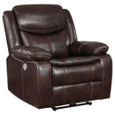  Coaster Furniture Sycamore 610193P Upholstered Power Recliner Chair - Dark Brown IMAGE 1