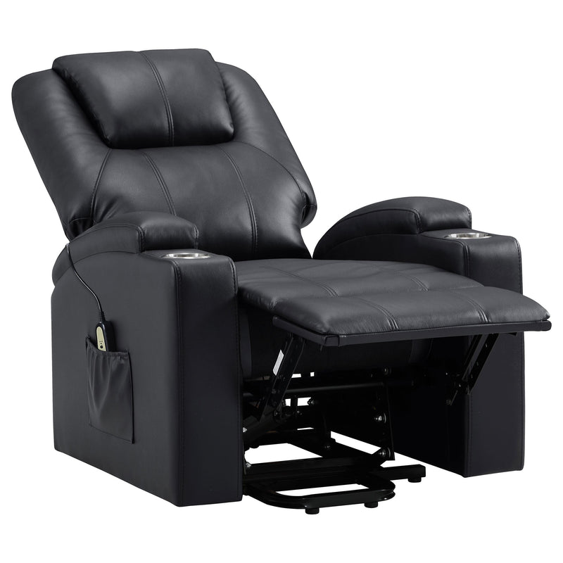  Coaster Furniture Armstrong 609475P Upholstered Power Lift Massage Recliner - Black IMAGE 3