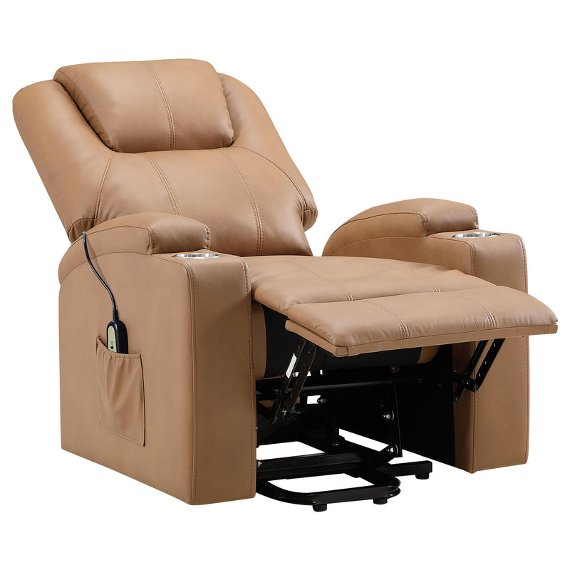  Coaster Furniture Armstrong 609476P Upholstered Power Lift Massage Recliner - Camel IMAGE 3