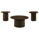  Coaster Furniture Hamlyn 706518-S3 3-piece Round Fluted Coffee and End Table Set - Walnut IMAGE 1