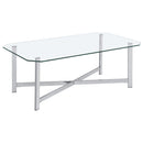  Coaster Furniture Cronin 706568 Rectangular Tempered Glass Top Coffee Table - Chrome IMAGE 2