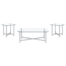  Coaster Furniture Cronin 706568-S3 3-piece Tempered Glass Top Coffee Table Set - Chrome IMAGE 1