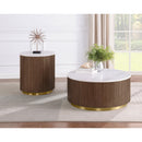  Coaster Furniture Jason 712418 Round White Marble Top Coffee Table - Honey Brown IMAGE 7
