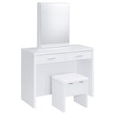  Coaster Furniture Bunbury 930280 Makeup Vanity Table Set Storage Mirror and Stool - White IMAGE 1